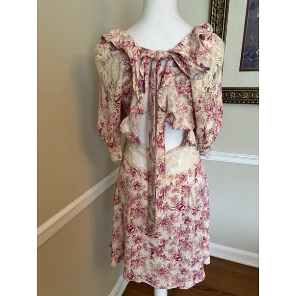 NWOT Free People Womens Size 6 Lucie Mini Dress Pink Floral Open Back Lace Trim - Picture 4 of 8